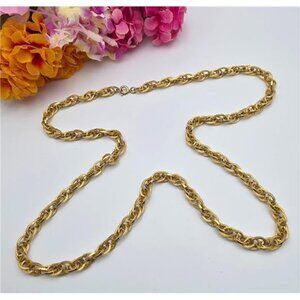 Vintage Gold Tone Oval Link Chain Necklace 30" Chunky Textured Retro